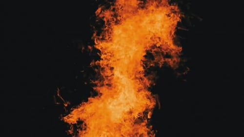 Intense Fire Flames Burning on Black Background