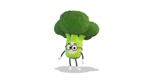 Cute 3D Broccoli Character with Glasses Dancing Happily