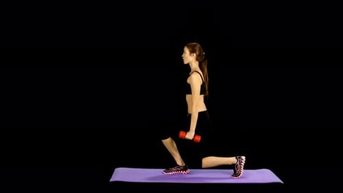 Young Attractive Sporty Woman Doing Sports Attacks, Alpha Channel, Matte