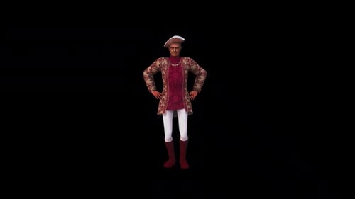 Animated 3D Historical Man Performing a Kicking Dance