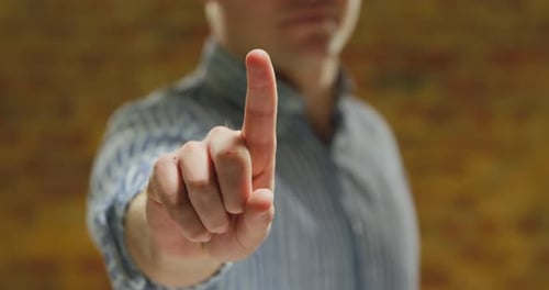 Man using interactive touchscreen