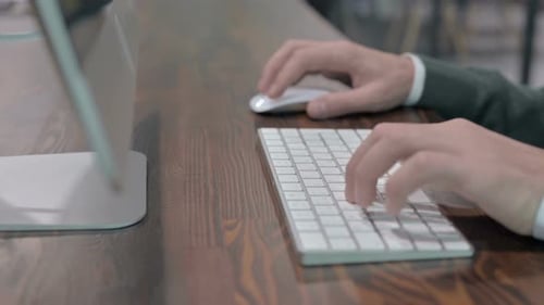 Close Up Shoot of Smart Man Hand Using Mouse and Keyboard