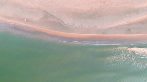 Tropical Beach Aerial View, Top View of Waves Break on Tropical White Sand Beach