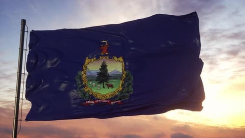 Vermont State Flag Waving Animation at Sunset