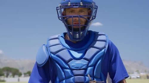Baseballspieler tragen Schutzuniform