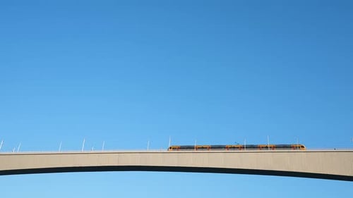 European Electrical Trains Moves on Bridge Railways in City of Porto Portugal