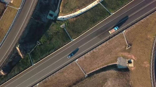 Top View of City Road with Moving Cars