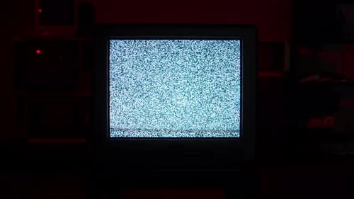 Old Retro Square Television Screen with Ripples and Interference Flashing Light on Background