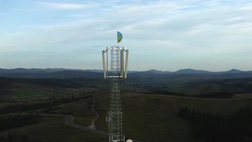 Footage B-roll Aerial Drone View of Tower Antennas Telecommunication Cell Phone, Radio Transmitters