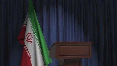 Waving National Flag and Podium Background for Formal Broadcasts