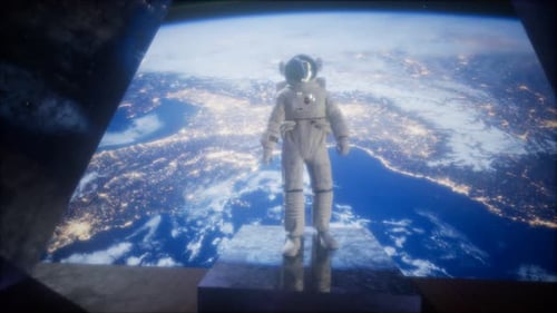 Astronaut on the Space Observatory Station Near Earth