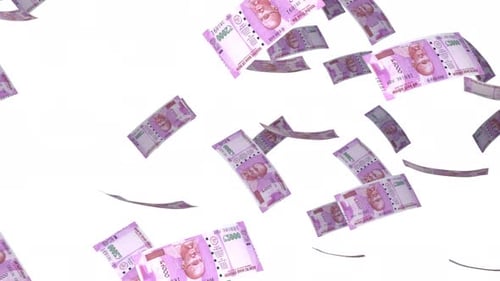 Realistic Indian Rupee Banknotes Falling Money Animation