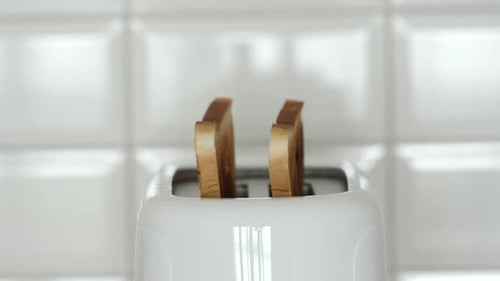 Slices of Bread Popping Up From White Toaster