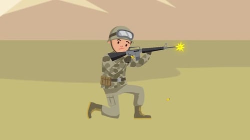 Animated Soldier Kneeling and Firing Rifle
