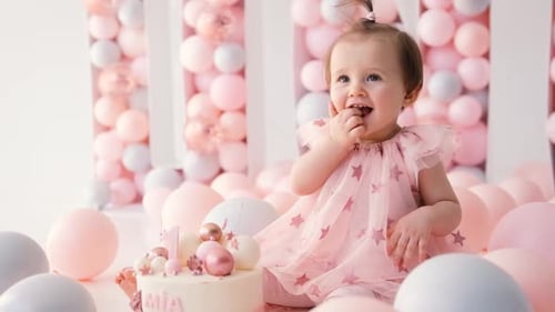 Adorable Baby Girl Celebrates Her Birthday with Balloons