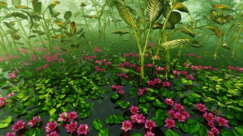 Swamp With Flowering Tropical Plants