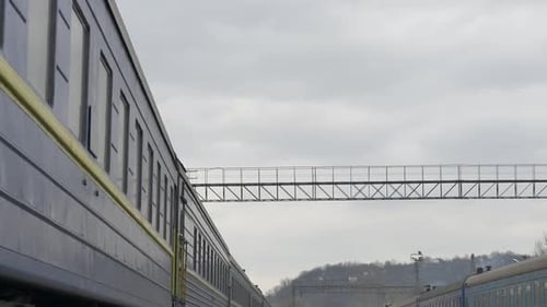 Train Cars at Rail Yard on Overcast Day