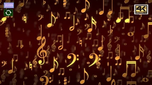 Golden Musical Notes Floating in a Seamless Loop Background