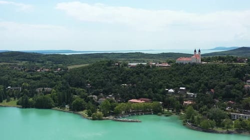 Turquoise Lake and Forest Landscape Aerial View