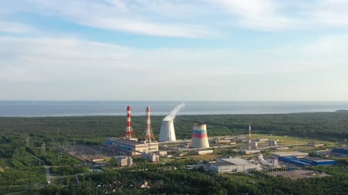 Smoking Cooling Pipes at Power Plant