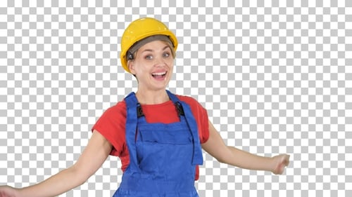 Female Construction Worker Dancing Happy, Alpha Channel