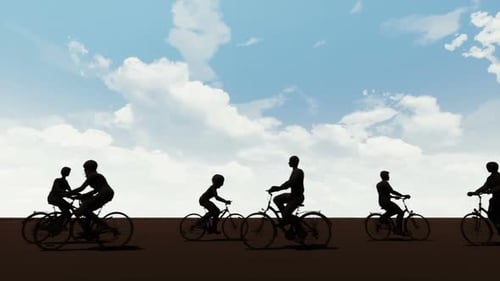 Silhouettes of People Cycling Under a Cloudy Sky