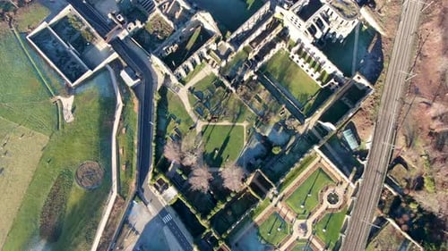 Aerial Top View of Villers Abbey Ruins, Belgium