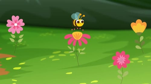 Cartoon Bee Flying Around Garden Flowers Animation