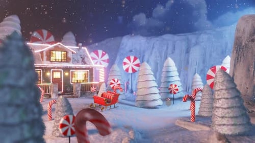 Weihnachtswunschkarte Fallender Schnee auf hellem Haus in der Nacht