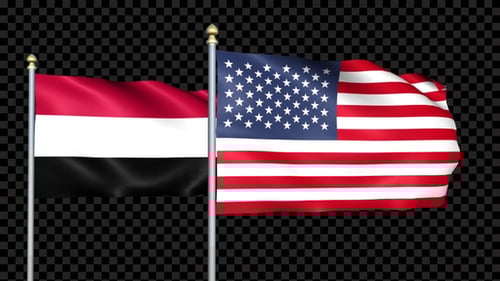 Realistic Waving Flags of Yemen and United States