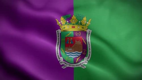 Waving Málaga City Flag with Coat of Arms