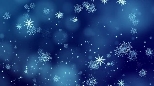 Snow falling on blue sky with Blue particles in the winter Christmas, New Year,