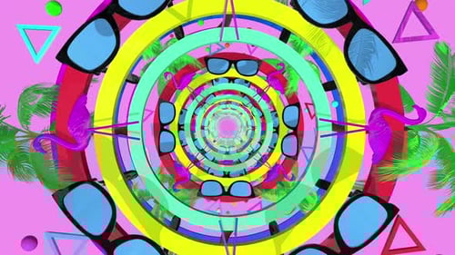 Vibrant Retro Summer Tunnel Loop with Flamingos and Sunglasses