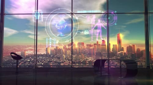 Futuristic DNA and Human Body Medical Data UI