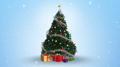 Festive Christmas Tree Reveal with Snow and Gifts Animation
