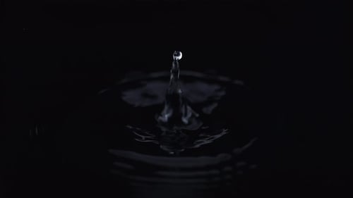 Extreme close-up water drops rippling. Slow Motion.