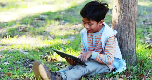 Boy using digital tablet