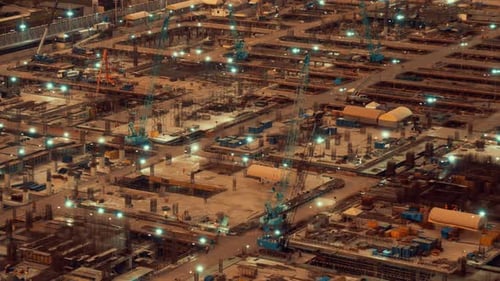 Time Lapse of Construction Site with Heavy Construction Machinery in Metropolis