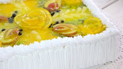 Fruit Cake with Kiwi and Oranges Close Up