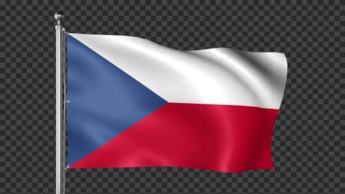 Czech Republic Flag Waving on Chrome Flagpole