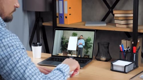 Businessman Student Study at Home Office Online Video Conference Laptop Chat