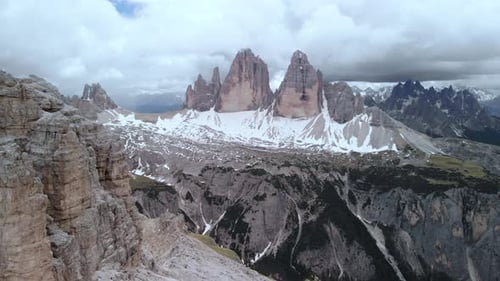 Aerial Flying Over Tre Cime di Lavaredo Mountain in Dolomites Alps Italy