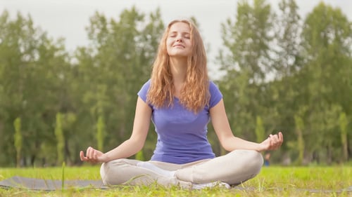 Woman Practicing Yoga in Sunny Green Park