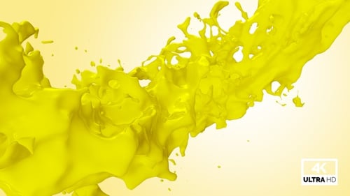 Dynamic Yellow Fluid Splash with Alpha Channel