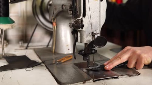 Vintage Sewing Machine Used in Leather Workshop