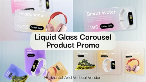 Liquid Glass Carousel Product Promo | Horizontal & Vertical Versions || MOGRT