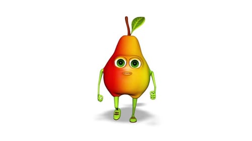 Cartoon Pear Runs Loop on White Background