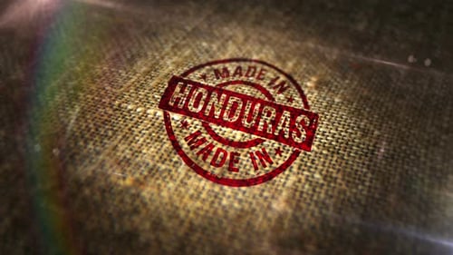 Made in Honduras sign stamp on linen sack loop