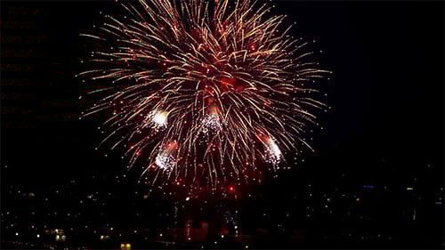 Spectacular Fireworks Exploding at Night Over City