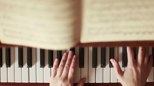Overhead Shot of Hands Playing Piano Keys
